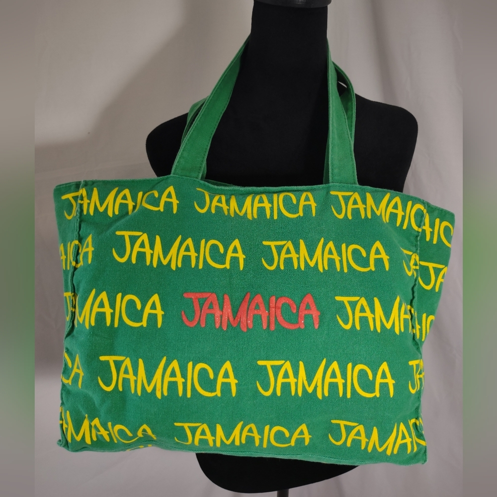 Unbranded Green & Yellow Jamaica Canvas Tote Bag